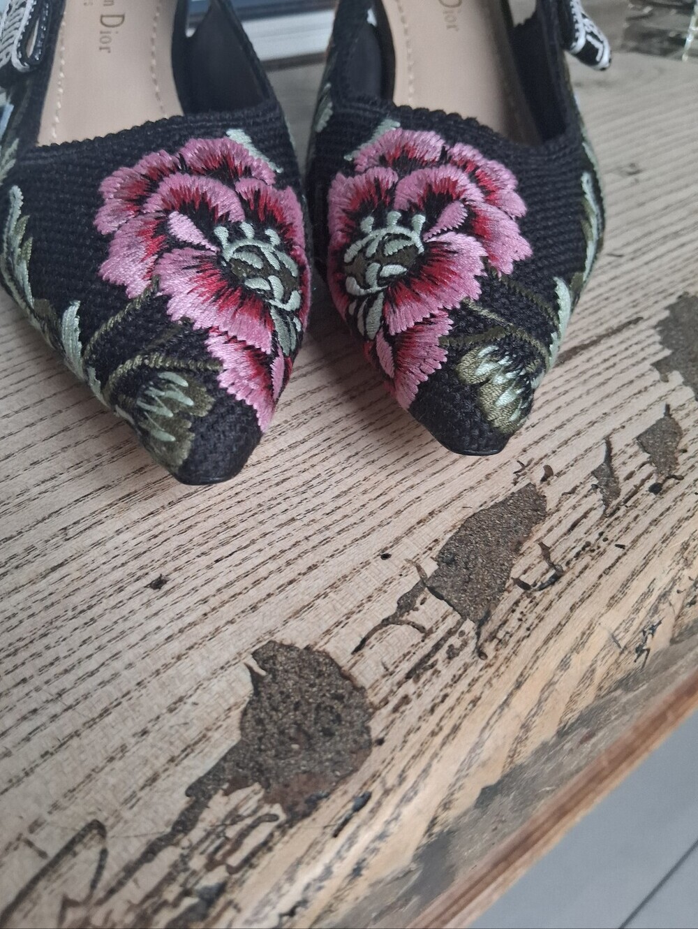 Christian Dior Ribbon Petites Fleurs Embroidered J'Adior Slingback Pumps Size 35 - Picture 5 of 13